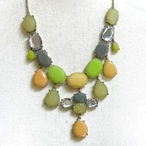 J. Crew Gold Green Yellow Glass Crystal  Statement Necklace